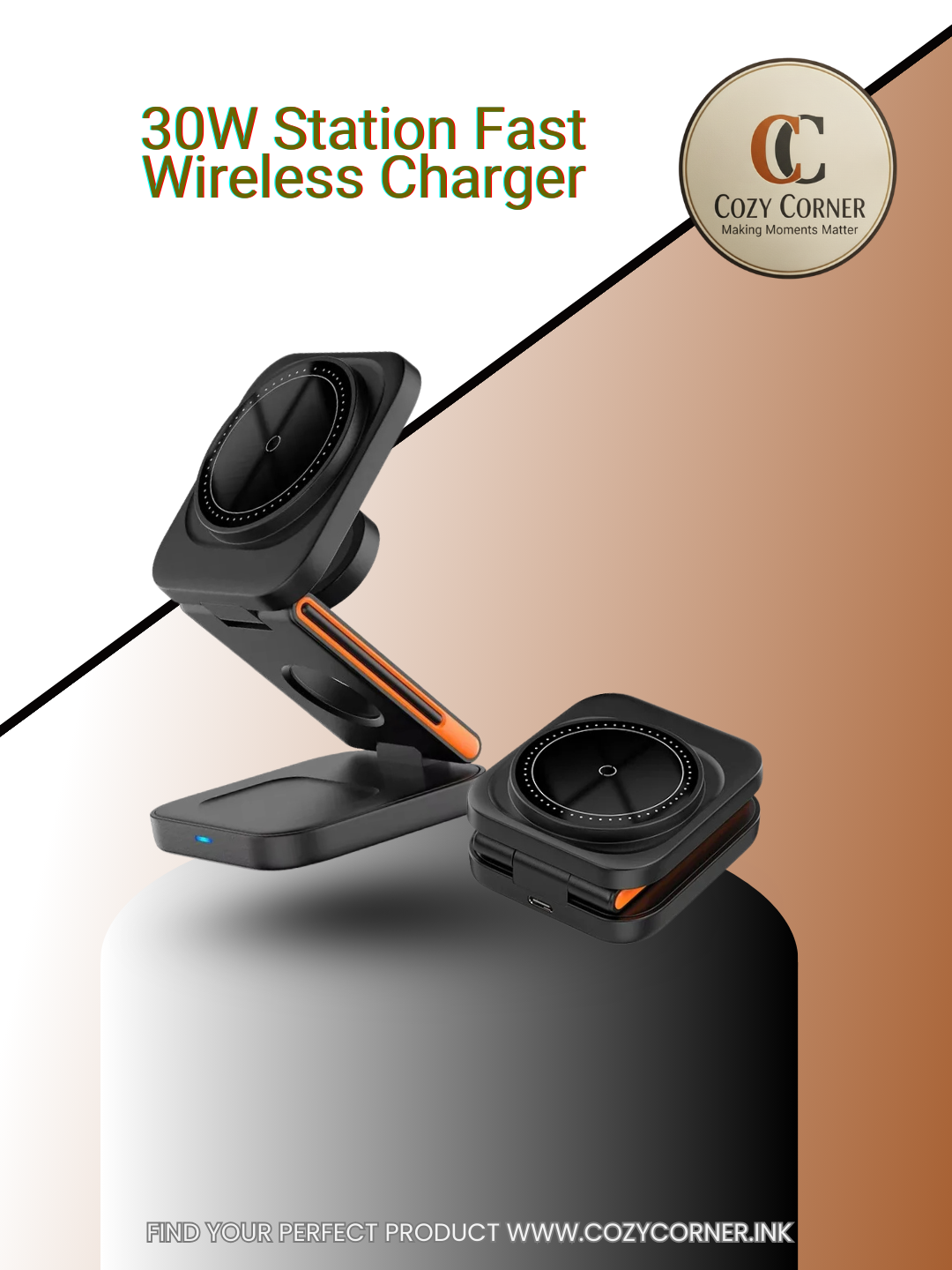 30W 3 in 1 Foldable Charging Station Fast Magnetic Wireless Charger Stand for iPhone 15 14 13 12 Apple Watch 8 7 6 Airpods Pro