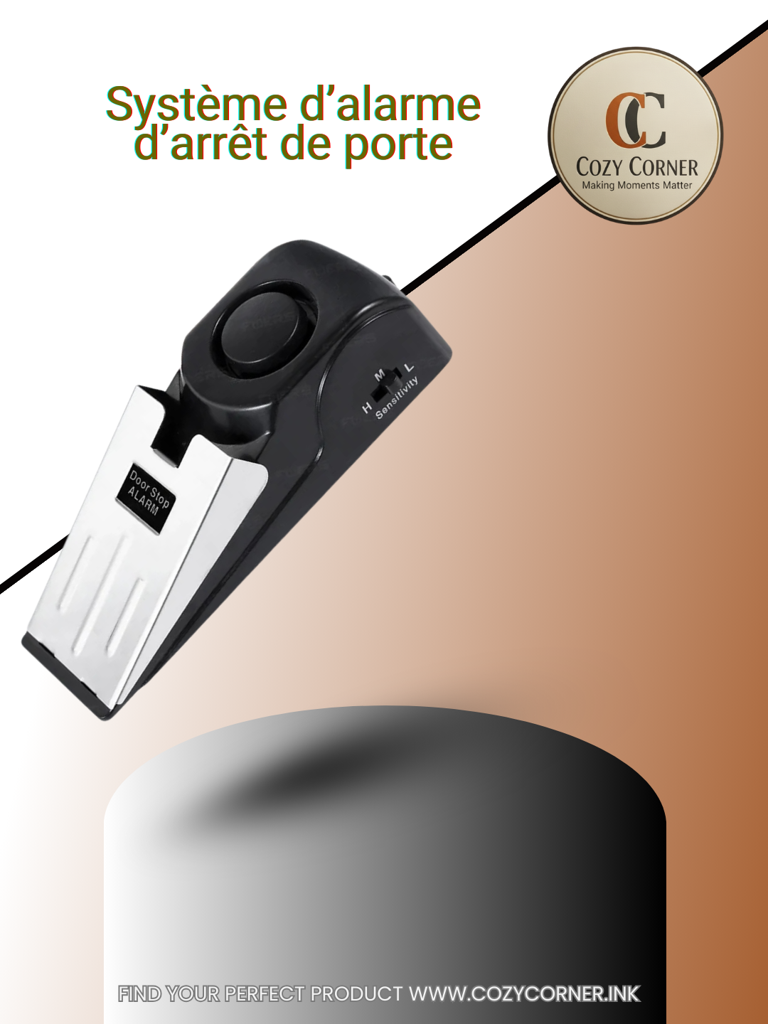 FUERS Système d’alarme d’arrêt de porte 120dB sans fil fort pour la sécurité à domicile Système de bloc de porte antivol Système portable d’alarme d’arrêt de porte