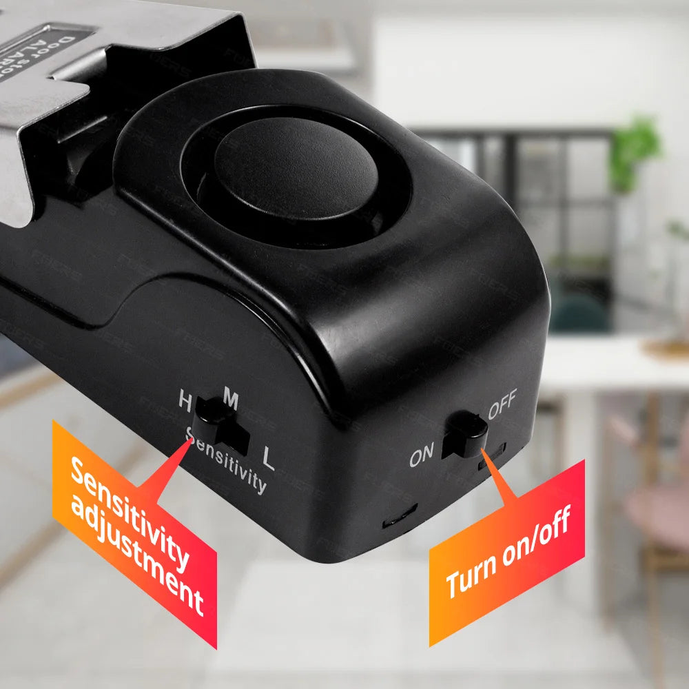 FUERS Système d’alarme d’arrêt de porte 120dB sans fil fort pour la sécurité à domicile Système de bloc de porte antivol Système portable d’alarme d’arrêt de porte