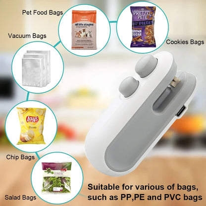 Machine de scellage de mini sac thermique Scelleuse de sacs en plastique portable pour snacks 2-en-1 rechargeable à main pour emballage alimentaire Thermosoudeur