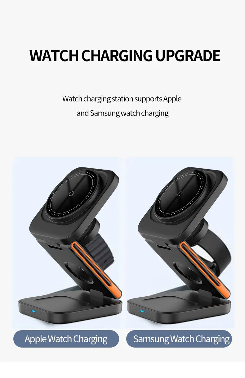 30W 3 in 1 Foldable Charging Station Fast Magnetic Wireless Charger Stand for iPhone 15 14 13 12 Apple Watch 8 7 6 Airpods Pro