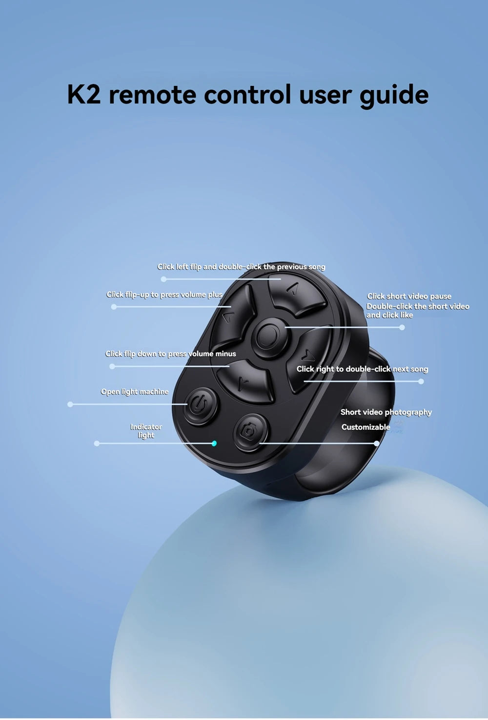 K2 Bluetooth Tiktok Remote Control Ring Gadget Flipping Selfie Fingertip Controller Give Likes 4 Buttons 10m for IPhone Xiaomi