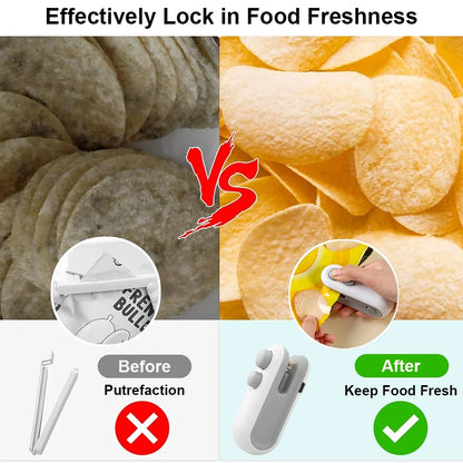 Machine de scellage de mini sac thermique Scelleuse de sacs en plastique portable pour snacks 2-en-1 rechargeable à main pour emballage alimentaire Thermosoudeur