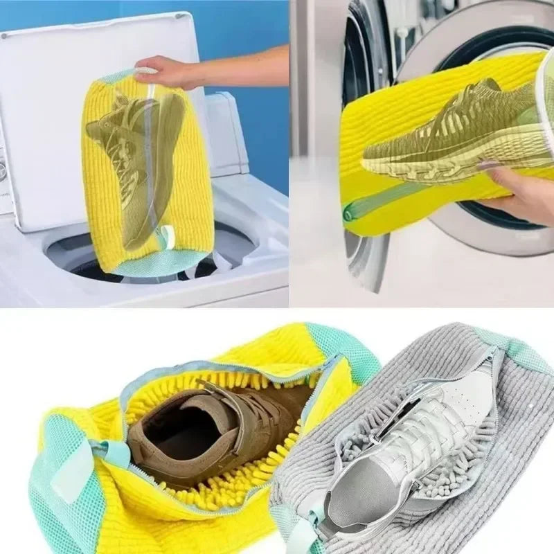 Sac de lavage et de séchage en machine pour chaussures avec fibre douce - Protecteur de linge en polyester durable pour chaussures, sangle réglable