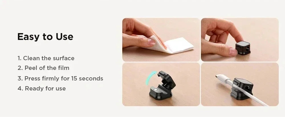 Enrouleur de câble magnétique à pince, porte-fil adhésif, porte-cordon, organisateur de câble, enrouleur de ligne de charge USB pour bureau