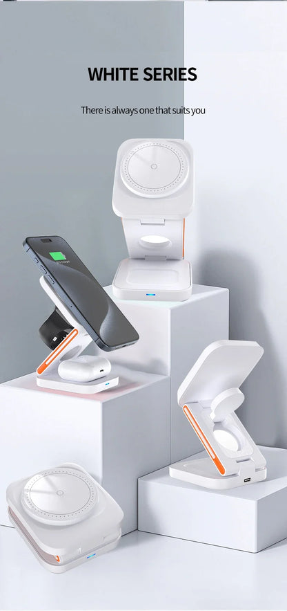 30W 3 in 1 Foldable Charging Station Fast Magnetic Wireless Charger Stand for iPhone 15 14 13 12 Apple Watch 8 7 6 Airpods Pro