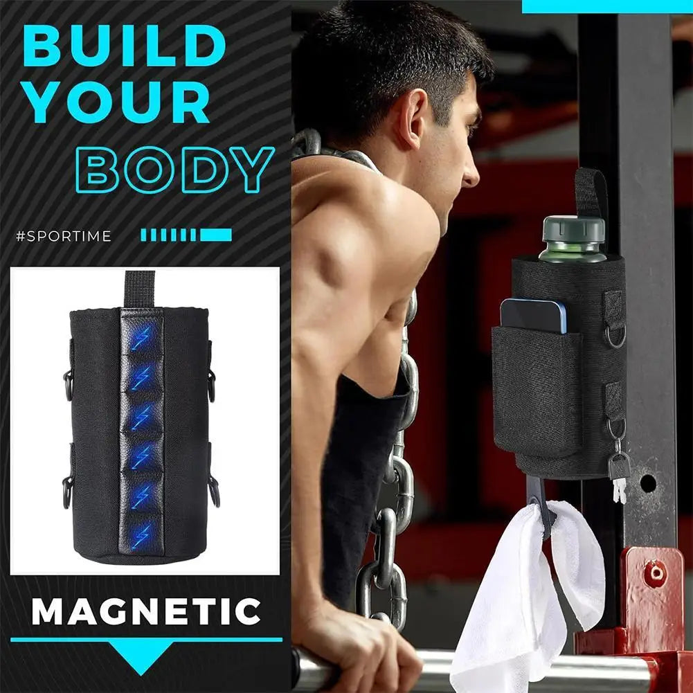 Aimant intégré de porte-bouteille d’eau magnétique pour une fixation facile à l’équipement d’exercice multi-usage avec sangle étanche