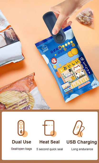 Machine de scellage de mini sac thermique Scelleuse de sacs en plastique portable pour snacks 2-en-1 rechargeable à main pour emballage alimentaire Thermosoudeur