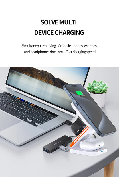 30W 3 in 1 Foldable Charging Station Fast Magnetic Wireless Charger Stand for iPhone 15 14 13 12 Apple Watch 8 7 6 Airpods Pro