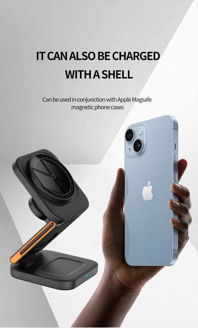 30W 3 in 1 Foldable Charging Station Fast Magnetic Wireless Charger Stand for iPhone 15 14 13 12 Apple Watch 8 7 6 Airpods Pro