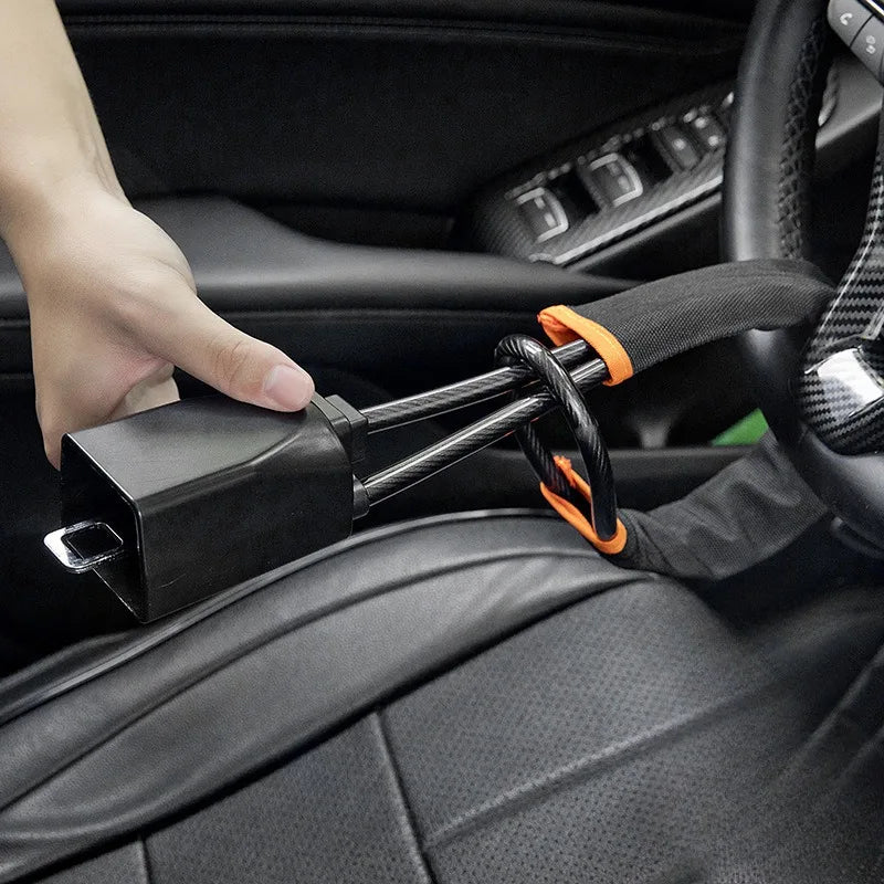 Verrouillage du volant de voiture avec douille de ceinture de sécurité, corde en acier, système de verrouillage antivol pour voiture