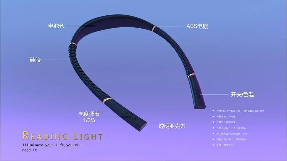 Lampe de lecture pour le cou Nouveauté Lumières flexibles pour le cou Lumière mains libres Livre Hanling Lire Lampe Portable USB Rechargeable Éclairage du livre