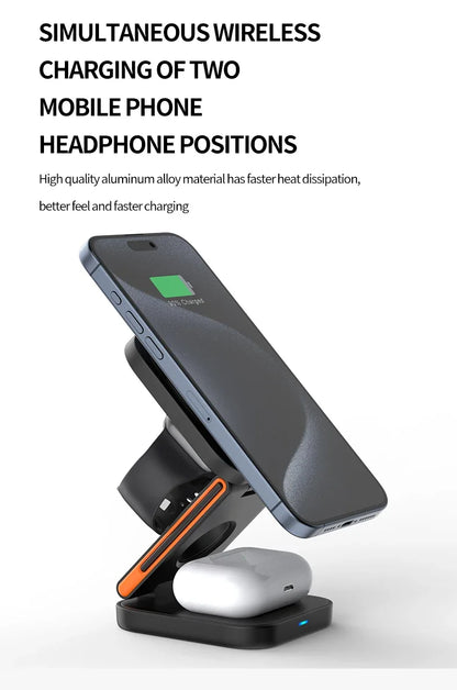 30W 3 in 1 Foldable Charging Station Fast Magnetic Wireless Charger Stand for iPhone 15 14 13 12 Apple Watch 8 7 6 Airpods Pro